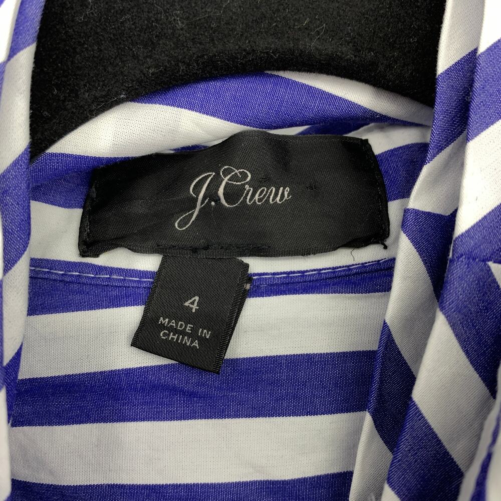 J. Crew Tie Waist Shirt Dress Womens Size 4 Blue White Striped Long Sleeve - Picture 5 of 6